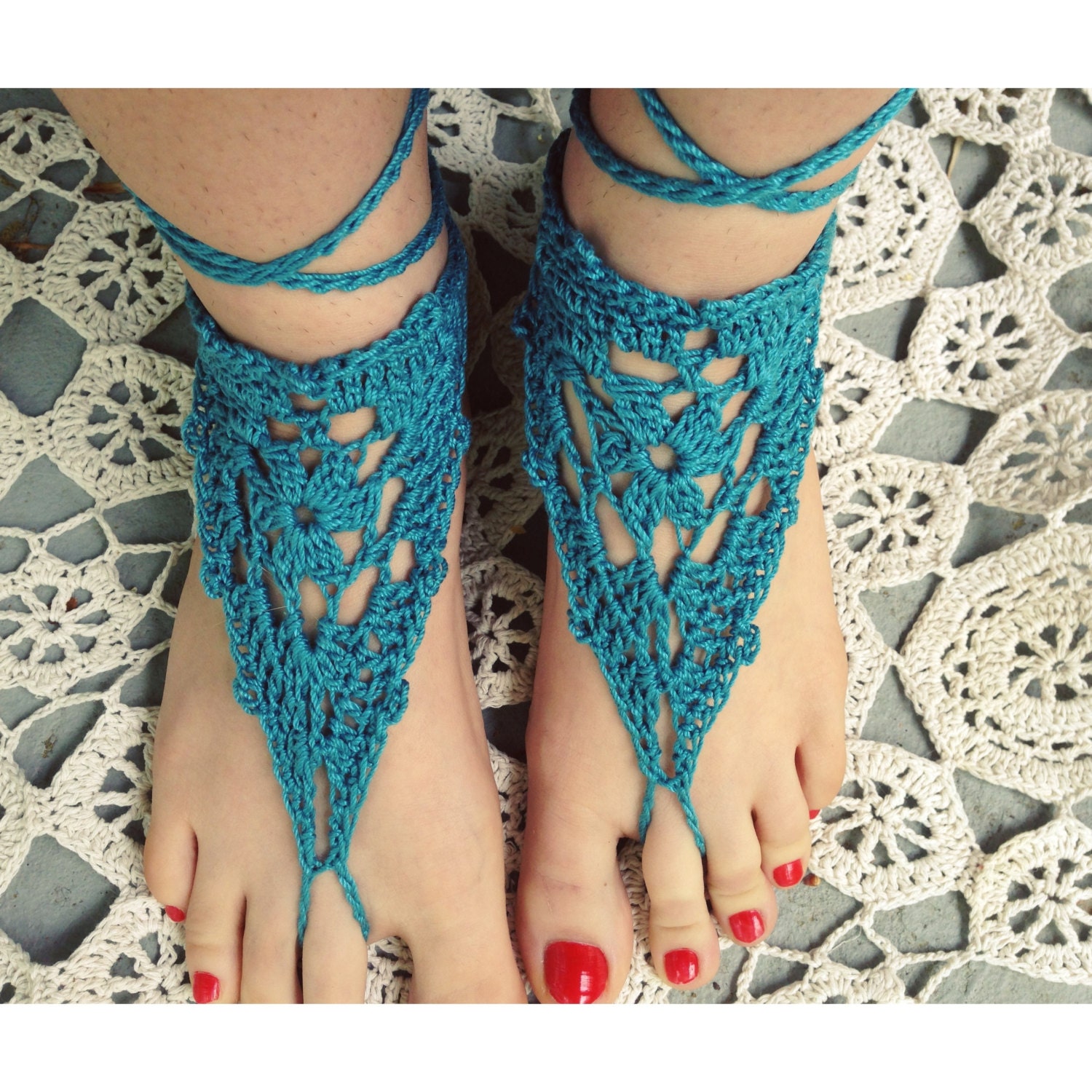 Turquoise Crochet Barefoot Sandals