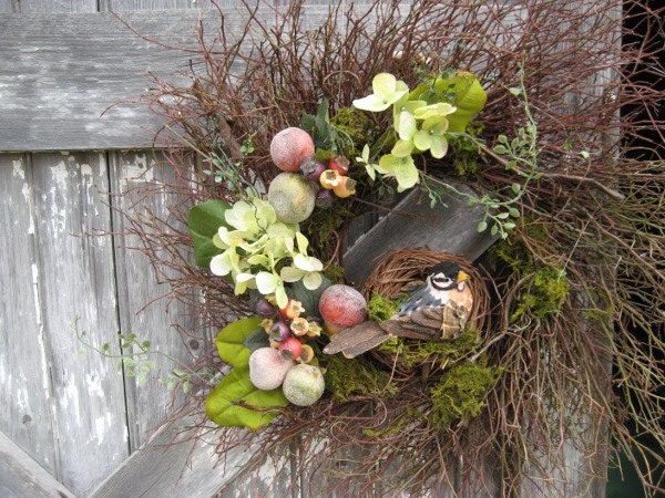 Spring Wreath - Country wreath - Rustic wreath - Primitive wreath - Mixed fruits and Hydrangea wreath - wreath for wall - wreath for door