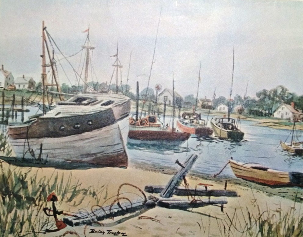 Vintage Framed Print Of Hyannis Harbor Watercolor By Brian Truelove SHIPPING INCLUDED