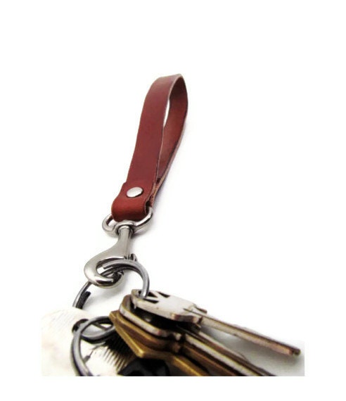Mid-length Brown Leather Lanyard Key Chain with Belt Clip Latch - Made in America