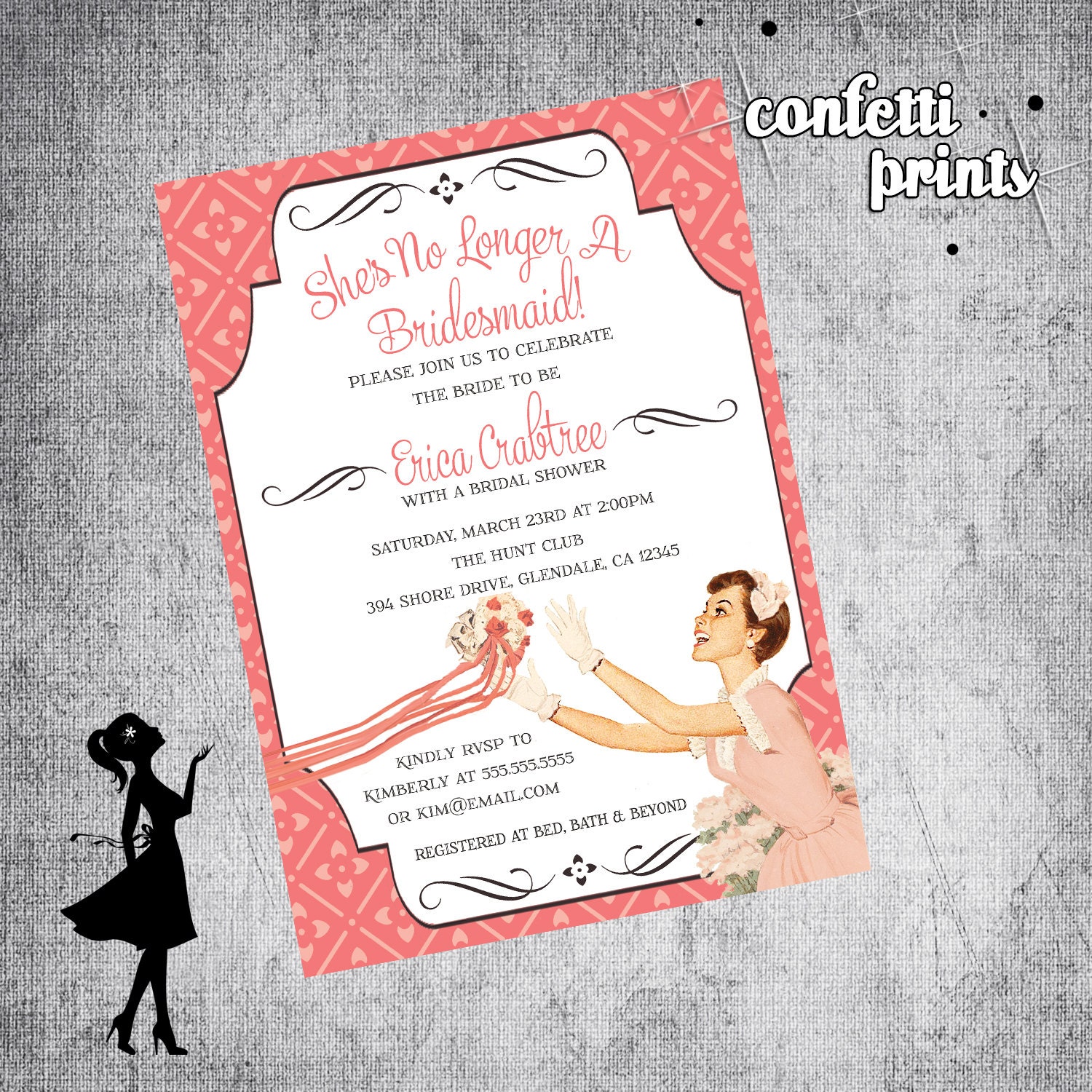 Retro Bridal Shower Invitation - No LONGER A BRIDESMAID Printable