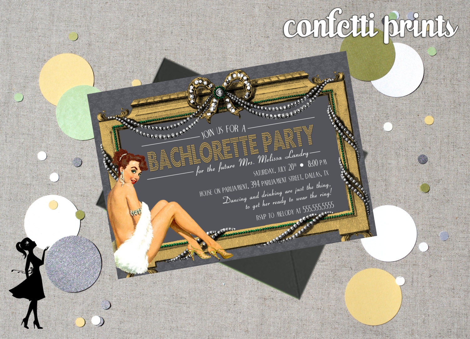 Retro Bridal Shower Invitation - BURLESQUE Printable