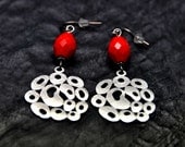 Delicate and Light earrings, made with Silver bubble filigrees and red faceted czech crystal beads