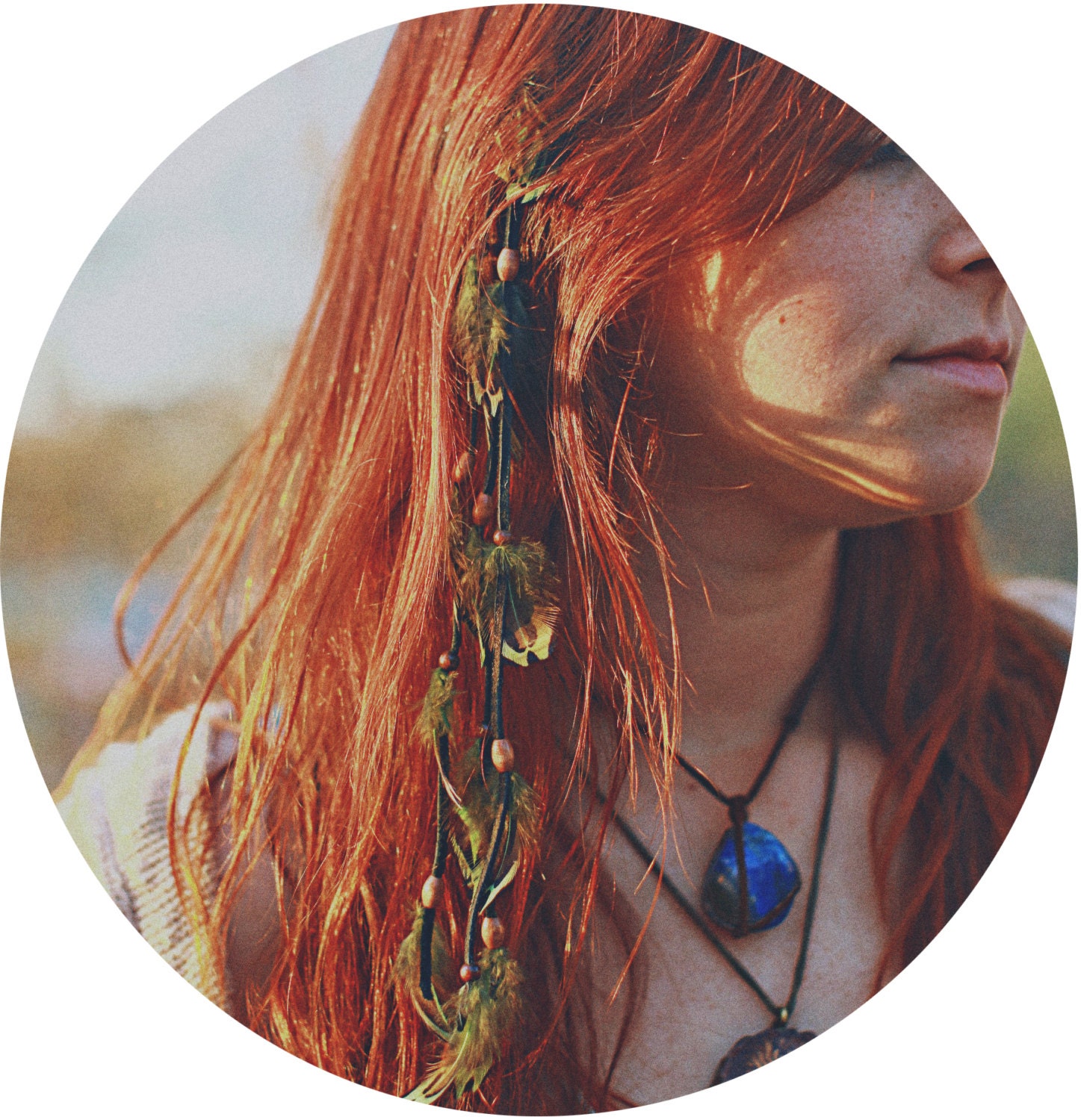 Green Cascading Leather and Feather Clip Hair Extension - Boho - Southwestern - Native American