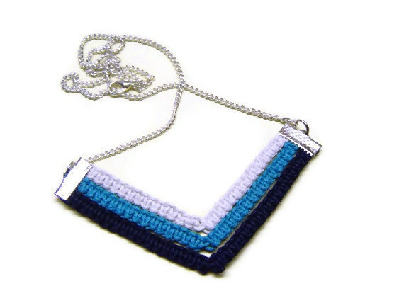 Blue Ombre Necklace, Chevron Necklace, Cord Rope Necklace, Macrame Necklace, Knot Necklace, Arrow Necklace, Blue White, OOAK