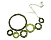 Green necklace, Geometric Necklace, Statement Necklace, Crochet Necklace, Crochet Circles, Asymmetric, Chain Necklace, Art Deco, OOAK