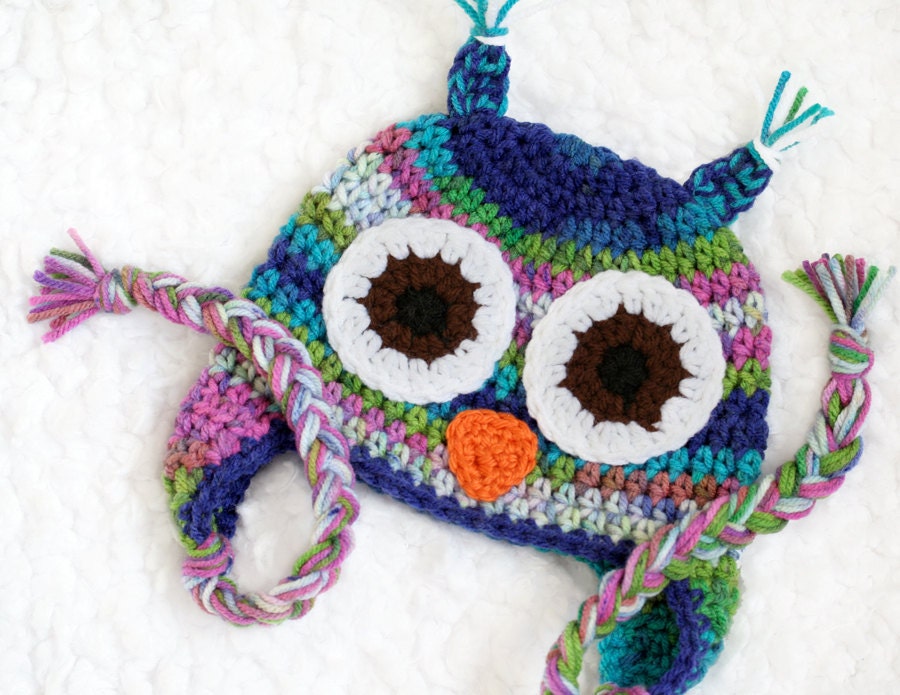 Rainbow Crochet Owl Hat  // 6 to 12 Months