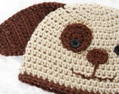 Crochet Puppy Dog Hat // Tan and Brown // 0 to 3 Months