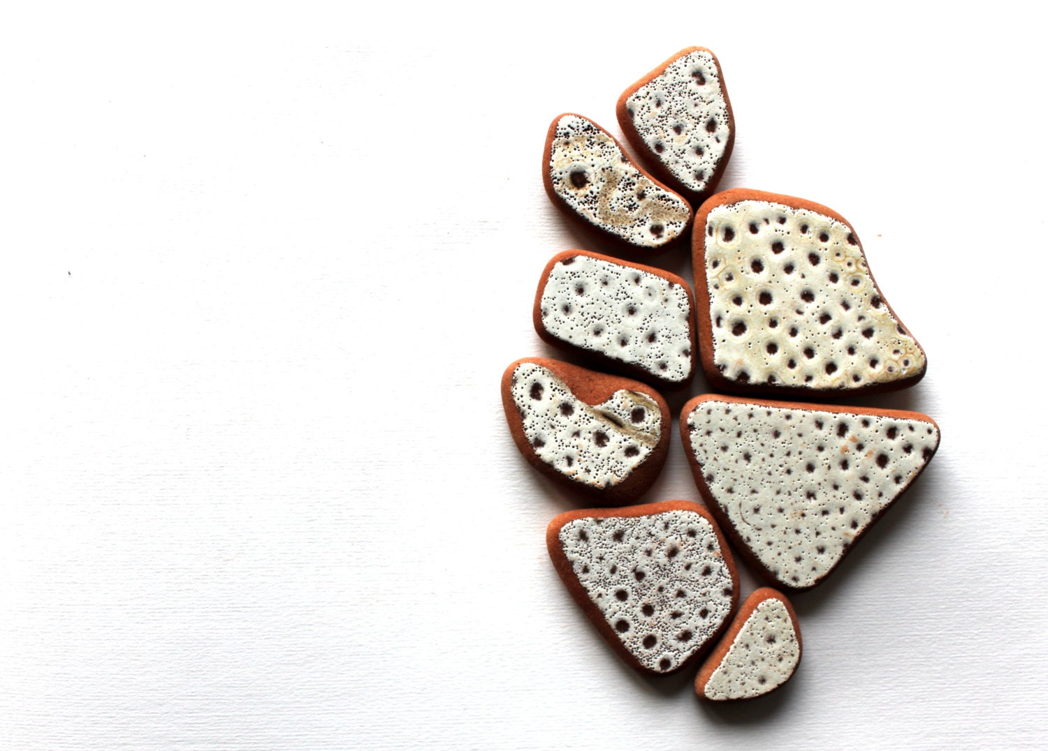 white, brown, black, Italian beach pottery shards,vintage, natural beads,mosaic art, sea shards, jewelry supplies,artisan, (208)