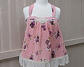Upcycled Women's Lace Babydoll Halter Top / Romantic Floral Tank Top / Junior's Cami