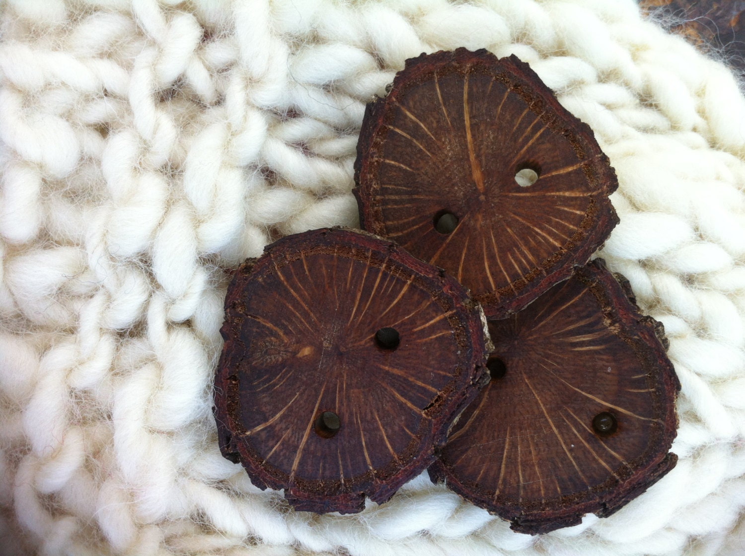 Handmade Wood Buttons Set of 5 - 2 holes - Natural Wood Buttons - For Knitting - For Crocheting - For scarves, cowls, pillows