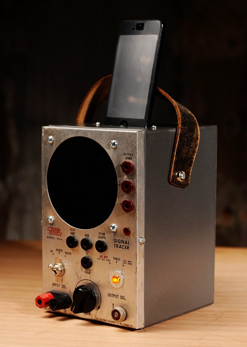 iphone 5 charging station with speaker from vintage radio test equipment