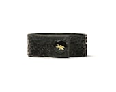 Leather Cuff  - Black Latigo - Embossed with Thorns - Ebony & Brass Fasteners - 1 Inch Wide