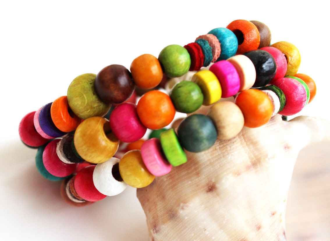 Wooden beaded bracelet colorful multicolor valentine gift for her best friend birthday elephant butterfly