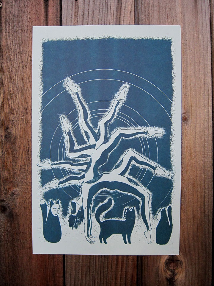Black Cat Dance - 11x17 One Color Risograph Print