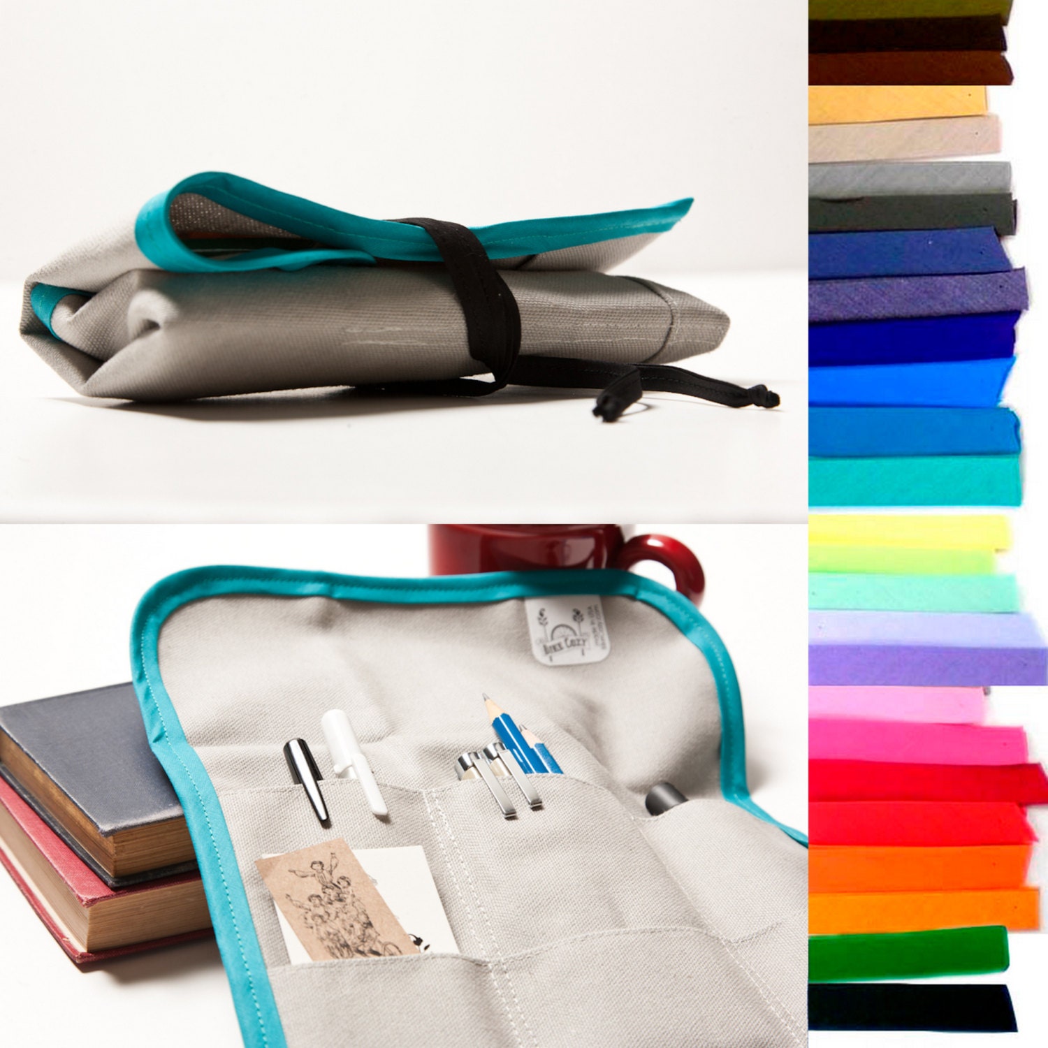 You Pick Colors. Pencil Roll. Grey Canvas.