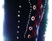 Gothic Punk upcycled red and black cropped stretch jacket with studs and leather