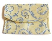 Womens card wallet, girls business card wallets, yellow blue victorian style gift card holder, small coin purse,