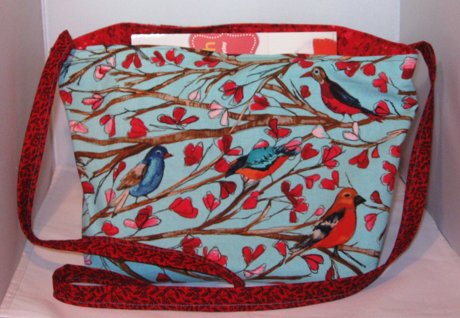 Birds and Red Flowers Reversible Tote Bag