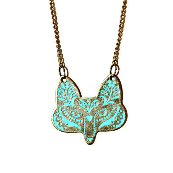 Fox Statement Necklace in Bronze with Turquoise Accent