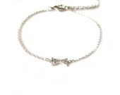 Tiny crystal bow silver bracelet-minimal jewelry-little charm