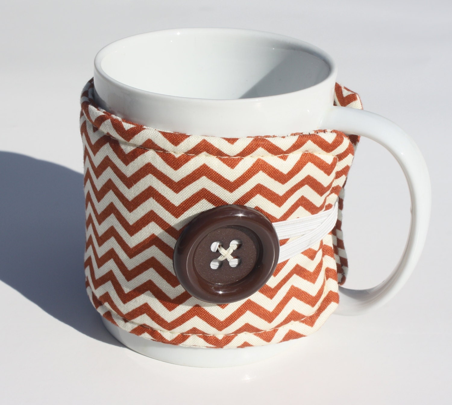 Fabric Cup Cozy -  Mug Cozy, Coffee Cozy, Tea Cozy, Mug Sleeve, Tea Cup Sleeve, Burnt Orange Chevron, Cup Cozy,  Cosy, Koozie, Kozy