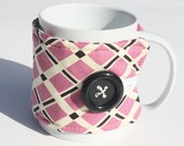 Fabric Cup Cozy -  Mug Cozy, Coffee Cozy, Tea Cozy, Mug Sleeve, Tea Cup Sleeve, Pink and Brown, Cup Cozy,  Cosy, Koozie, Kozy