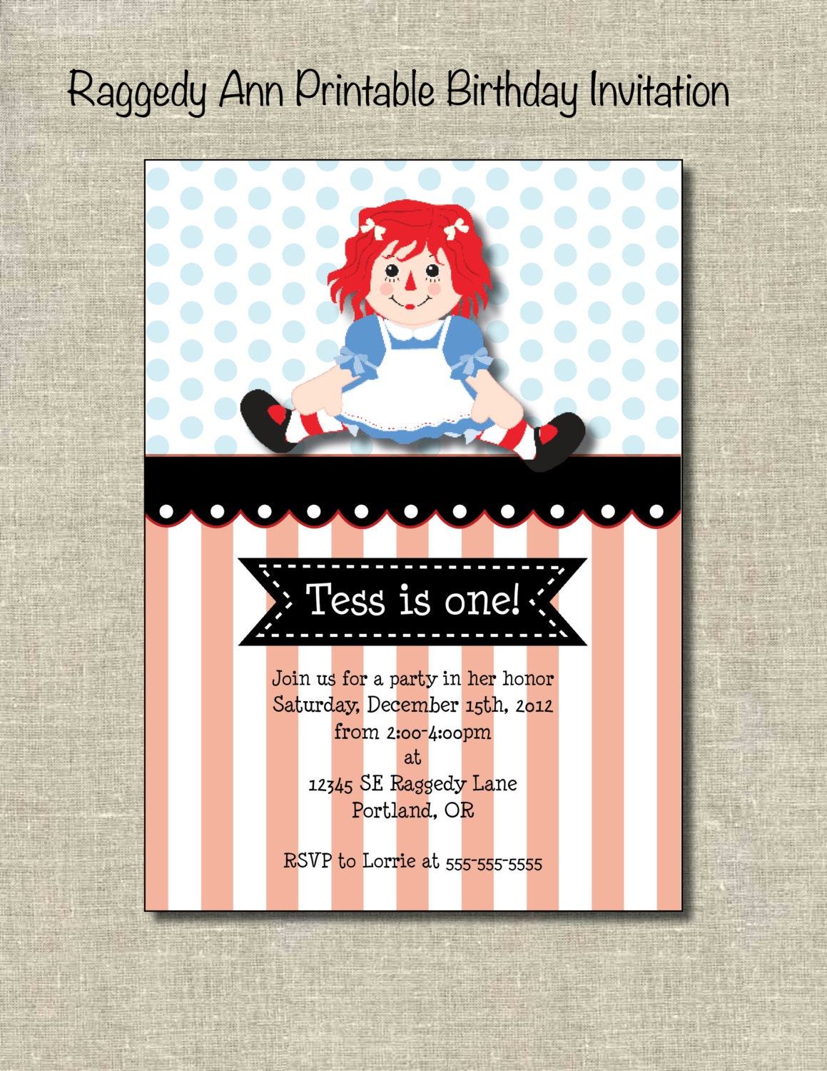 Raggedy Ann Printable Birthday Invitation