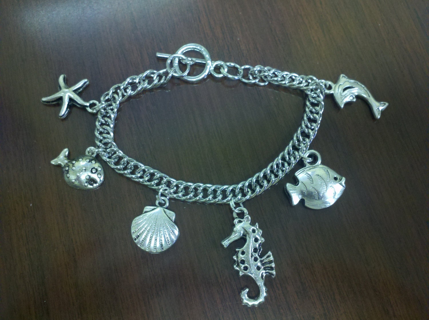 Sights of the Sea Bracelet, Sea Charm Bracelet, Ocean Theme Bracelet, Silver Bracelet