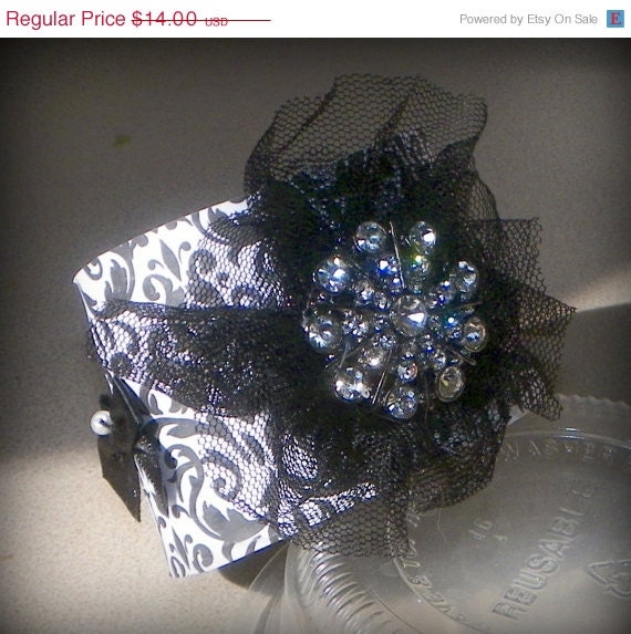 ON SALE Bracelet Cuff Made From Upcycled Recycled Vintage Vinyl Record Classic Black And White Eco Friendly