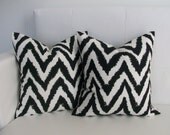 Black Chevron Watercolor  16x16 Throw Pillow Covers - Set of 2