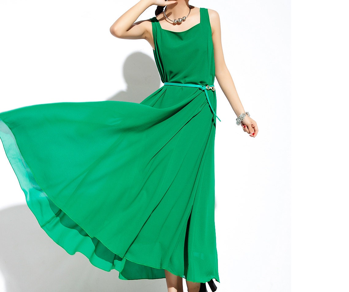 Maxi Dress Unique Sundress in Green Summer Long Dress