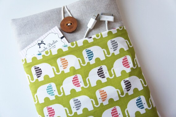 100% Premuim Organic Cotton iPad Case - Padded - Kindle Fire HD 8.9'' - Nexus 10 - Nook HD Plus - Unique Handmade Wood Button
