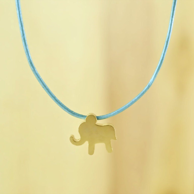 Sweet Baby Elephant Necklace, Gold Plated Brass Pendant, Genuine Leather Cord, Everyday Wear, Perfect Gift, also in Rhodium Plated