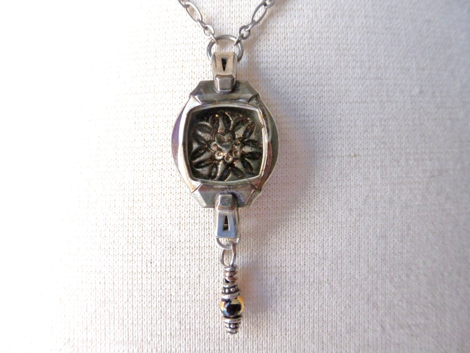 Golden Petals Victorian Watch Case Button Face Necklace