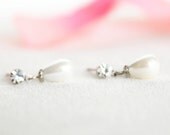 majorca pearl earrings teardrop majorca pearl clear crystal earrings silver plated post earrings wedding jewelry gift ideas