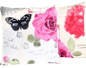 floral pillows ivory pink coral butterfly decorative modern patterned flowering roses garden home decor bedroom decor pillows home goods