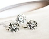 art deco clear crystal grey swarovski rhinestone necklace earrings wedding jewelry bridal jewelry bridesmaids jewelry set
