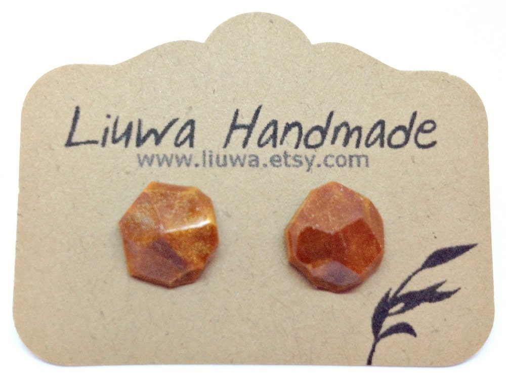 Bronze Post Earrings, Faceted Clay Earrings, Stainless Surgical Steel Posts
