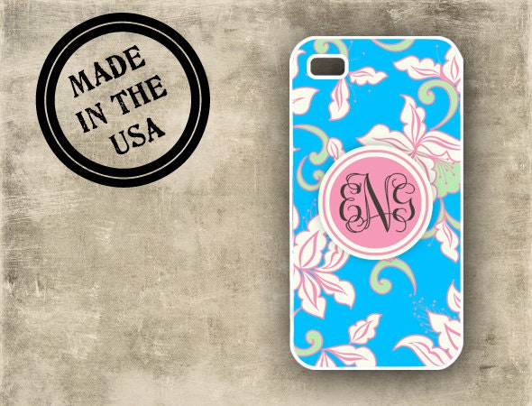Personalized Iphone 5 case - Bright blue, hot pink floral - monogrammed Iphone 5 plastic case rubber iphone 5 case monogram (9951)