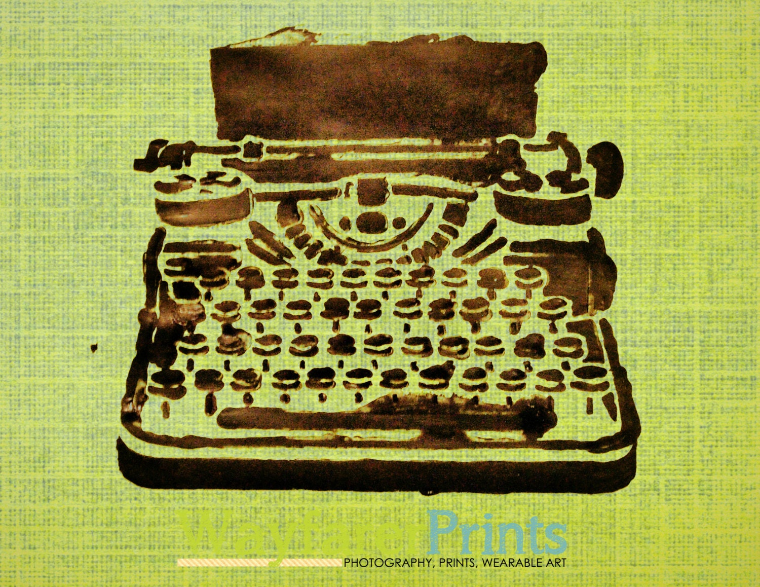 Typewriter Stencil Print -  original art work painted digital green black retro hipster pattern 5x5 5x7 8x10 10x10