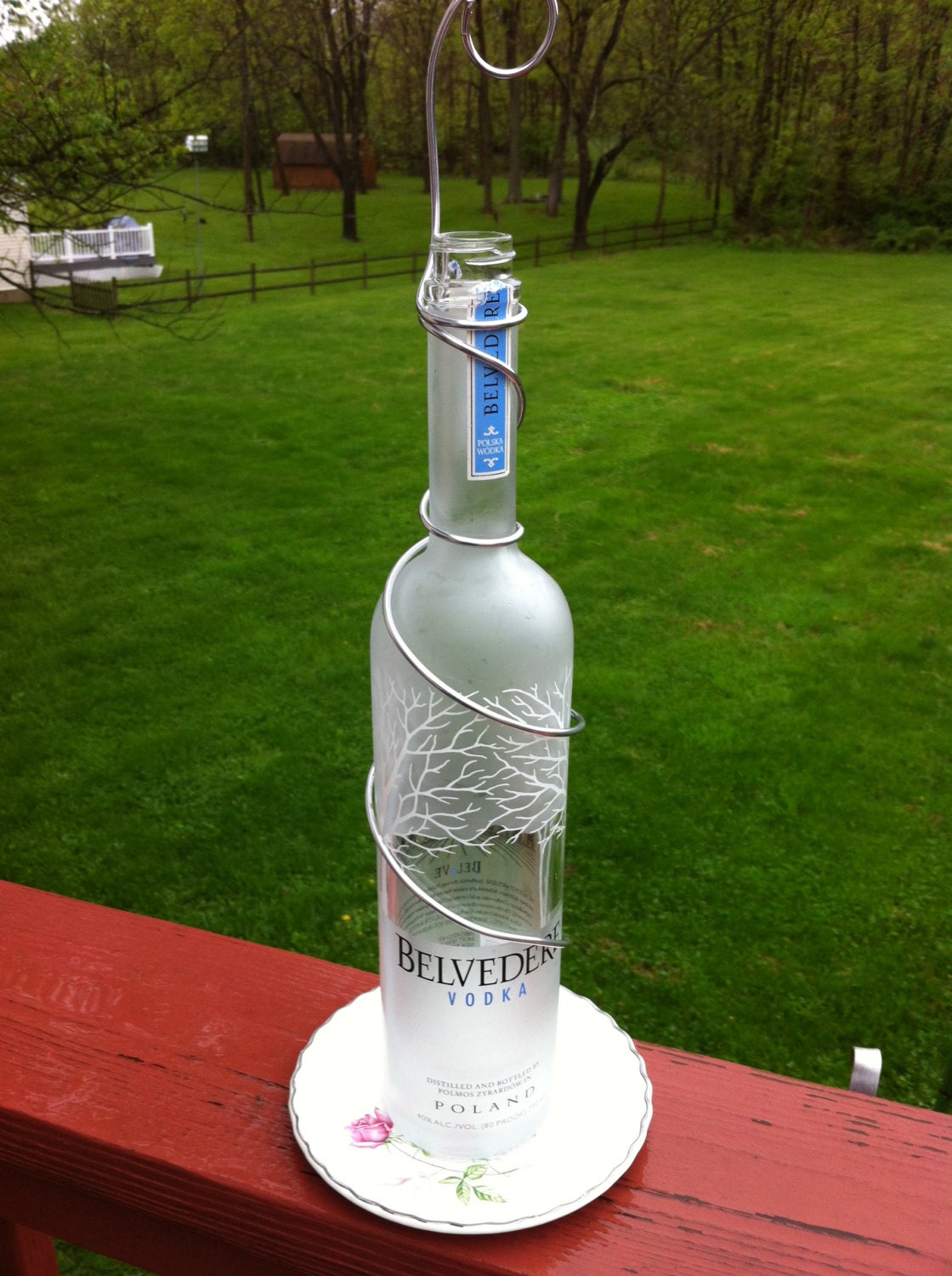 Recycled Belevedere Vodka Bottle Bird Feeded