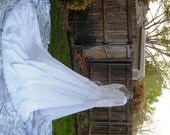 Vintage Wedding Dress - Long Sleeve, Beaded, Sequined, White Lace Long Train Lace Up Back