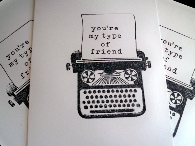Vintage Typewriter Note Cards, Father's Day Gifts, Graduation Gifts, Hand Stamped, Greeting Cards - Set of Five (Blank)