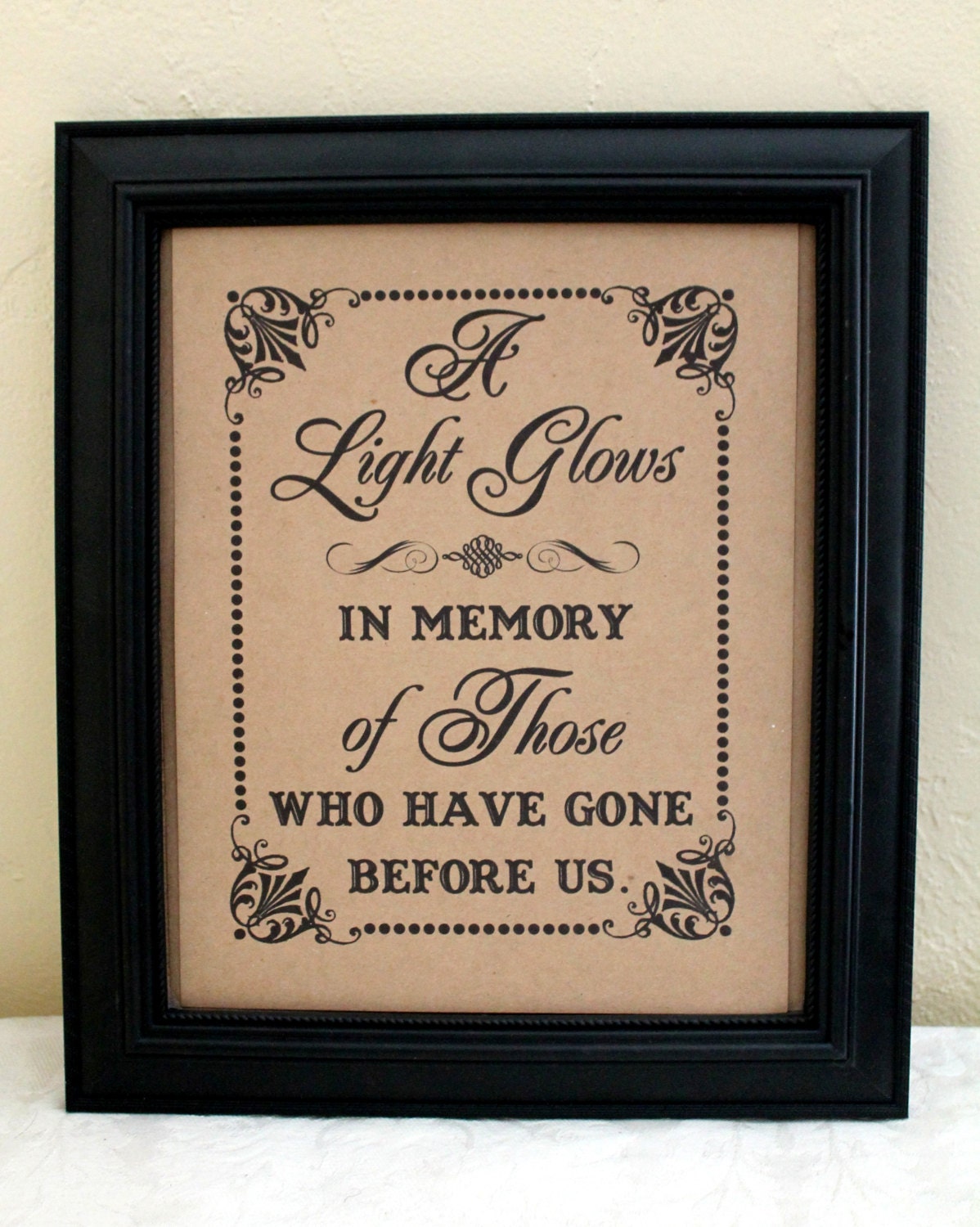 A Light Glows 8 x 10 SIGN for Memorial Candle / In Memory Of - Wedding Sign - Single Sheet (Style: LIGHT GLOWS)