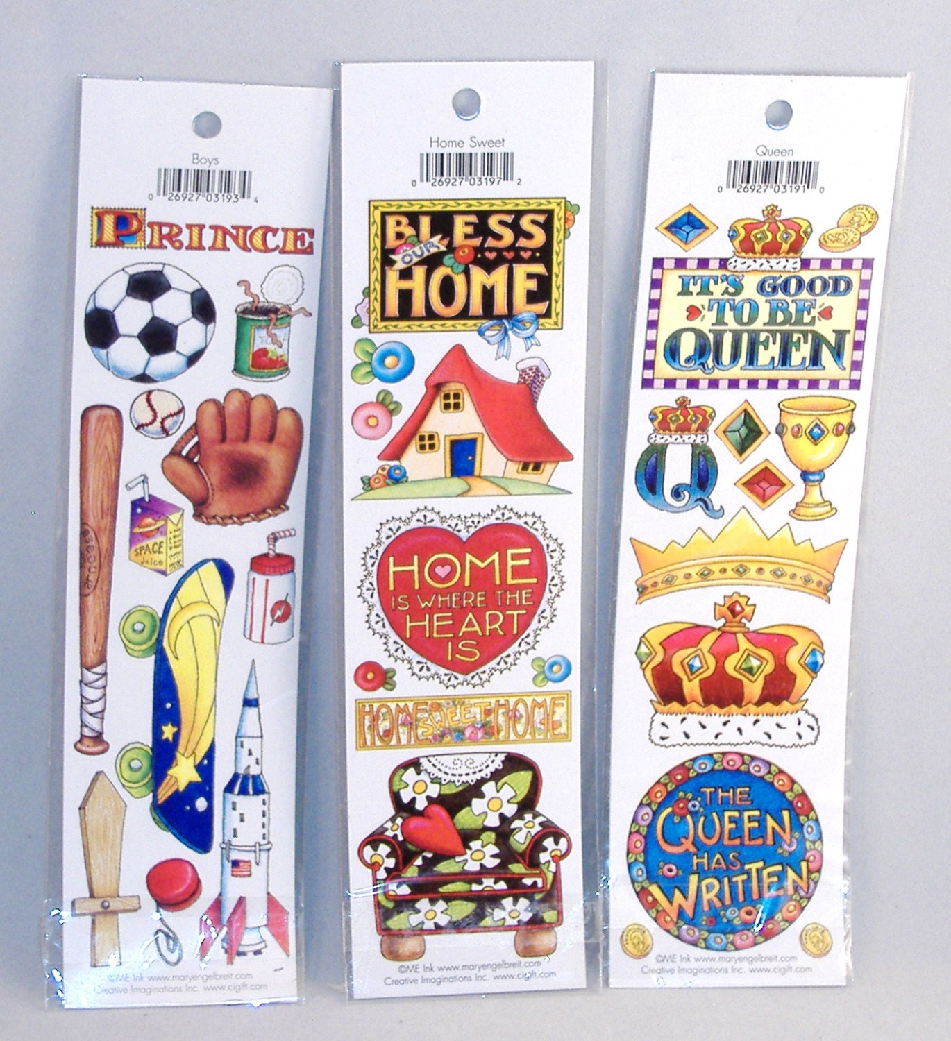 Mary Engelbreit Scrapbook Stickers - Bless Our Home, Its Good To Be Queen, Prince - 3 Pk Special, Brand New