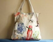 SALE large faux leather white everyday purse ,hand painted bag RED GIRL