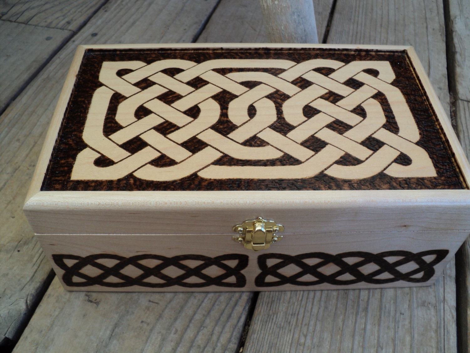Wooden Maple Woodburned Celtic Jewelry Box