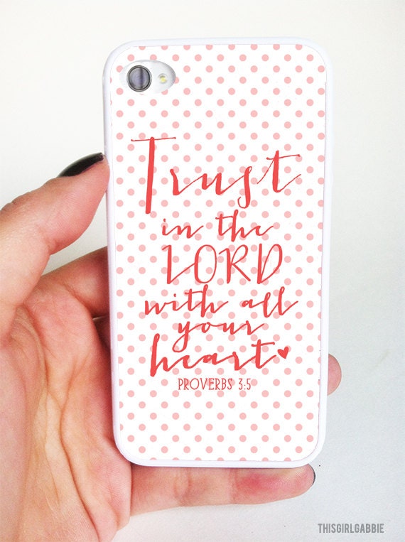 Plastic iPhone Case - Trust in the Lord with All your Heart - Proverbs 3:5 - Pink - Red - Polka Dots  iPhone 4/4s & iPhone 5