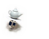 White Teapot Dollhouse Miniature Ring, Miniature Food Jewelry, Miniature Food Ring